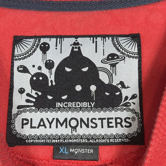PlayMonster Sweatshirt Crewneck Men XL Red Pullover Embroidered Skulls - Picture 13 of 14